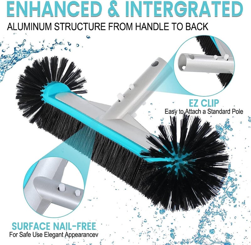 Unipool Swimming Pool Brush Head with Round Ends,17.5" Heavy Duty Aluminum Back Head for Cleans Walls, Tiles & Floors, 7 Rows Premium Nylon Bristles with EZ Clips (Blue Black) - Image 4